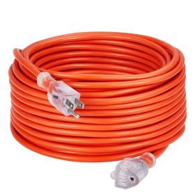 100FT Indoor Outdoor Extension Cord, 16AWG 10Amps 1250W, 3 Prongs Appliance Electric Cord with Lighted End