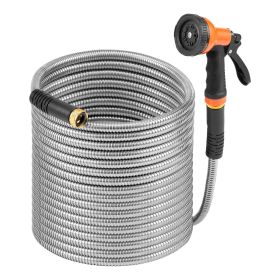 Metal Garden Hose 100 ft, Rust Proof Stainless Steel Water Hose, Heavy Duty Backyard Hose with 10 Function Nozzle, No-Kink & Flexible Water Pipe