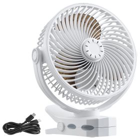 Portable Clip Fan, Rechargeable Clip On Fan, USB Port with 3 Speeds & Circulation Mode, Strong Airflow Sturdy Clamp, Long Runtime for Desk, Golf