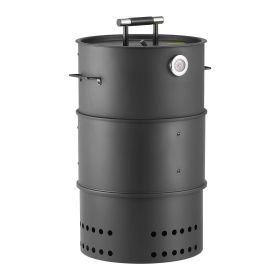 Charcoal Smoker Grill, 18.5" Barrel Charcoal BBQ Smoker, Coated Steel Outdoor Barbecue Grill with 2 Grilling Grates, 1 Hanging Rod