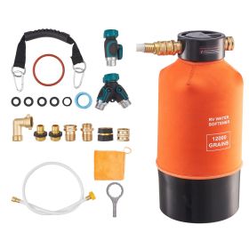 RV Water Softener, 12,000 Grain, Portable Water Softener System with NPT 3/4" Fittings, Food-Grade Resin, Quick Connect, Convenient for RVs, Trai