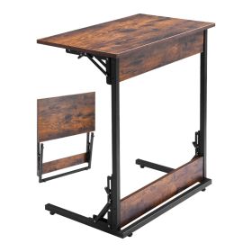 C Table, Folding C Shaped End Table with Metal Frame & Adjustable Feet, Foldable C Shaped Side Table for Living Room Bedroom Office