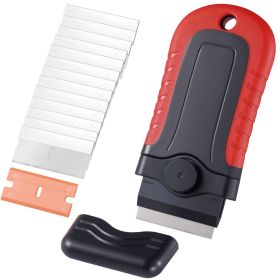 Razor Blade Scraper, 15 Extra Blades, Locking Scraper Tool with Security Cap, Carbon Steel and POM Blades, for Cleaning Labels, Stickers, Decals